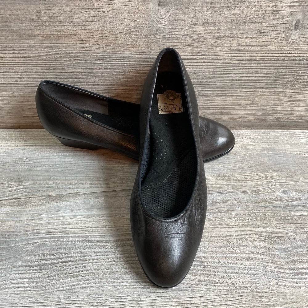 Stone grey leather comfortable mini wedge Natural Sport 8.5